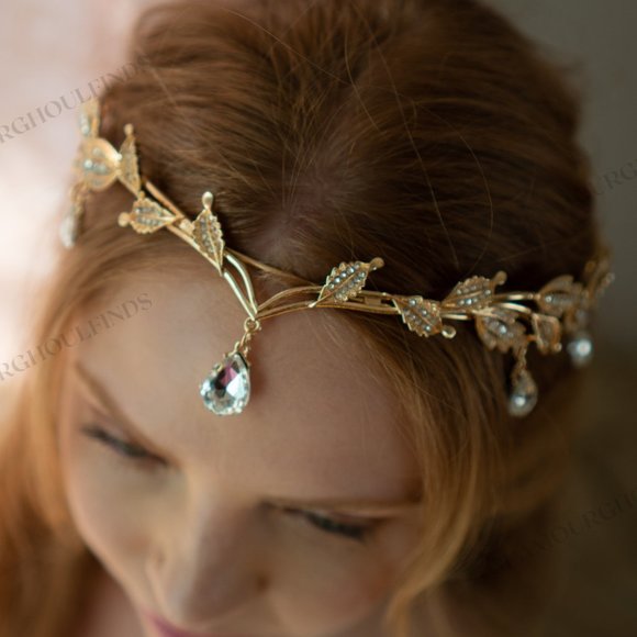 Fairy Crown, Elven Headband, Renaissance Faire Hair accessory, forehead tiara - Picture 3 of 13